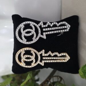 Modern Brooch Pin Key Shape with Rhinestones